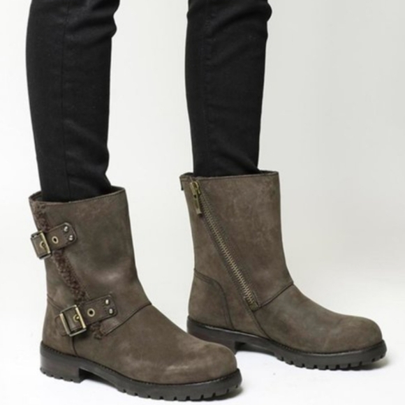 UGG Neils Suede Zip Up Boot Booties Sherpa Lined Water Resistant Brown Size 8 - Picture 2 of 10